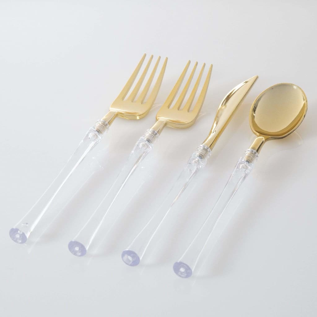 Neo Classic Clear and Gold Plastic Cutlery Set | 32 Pieces