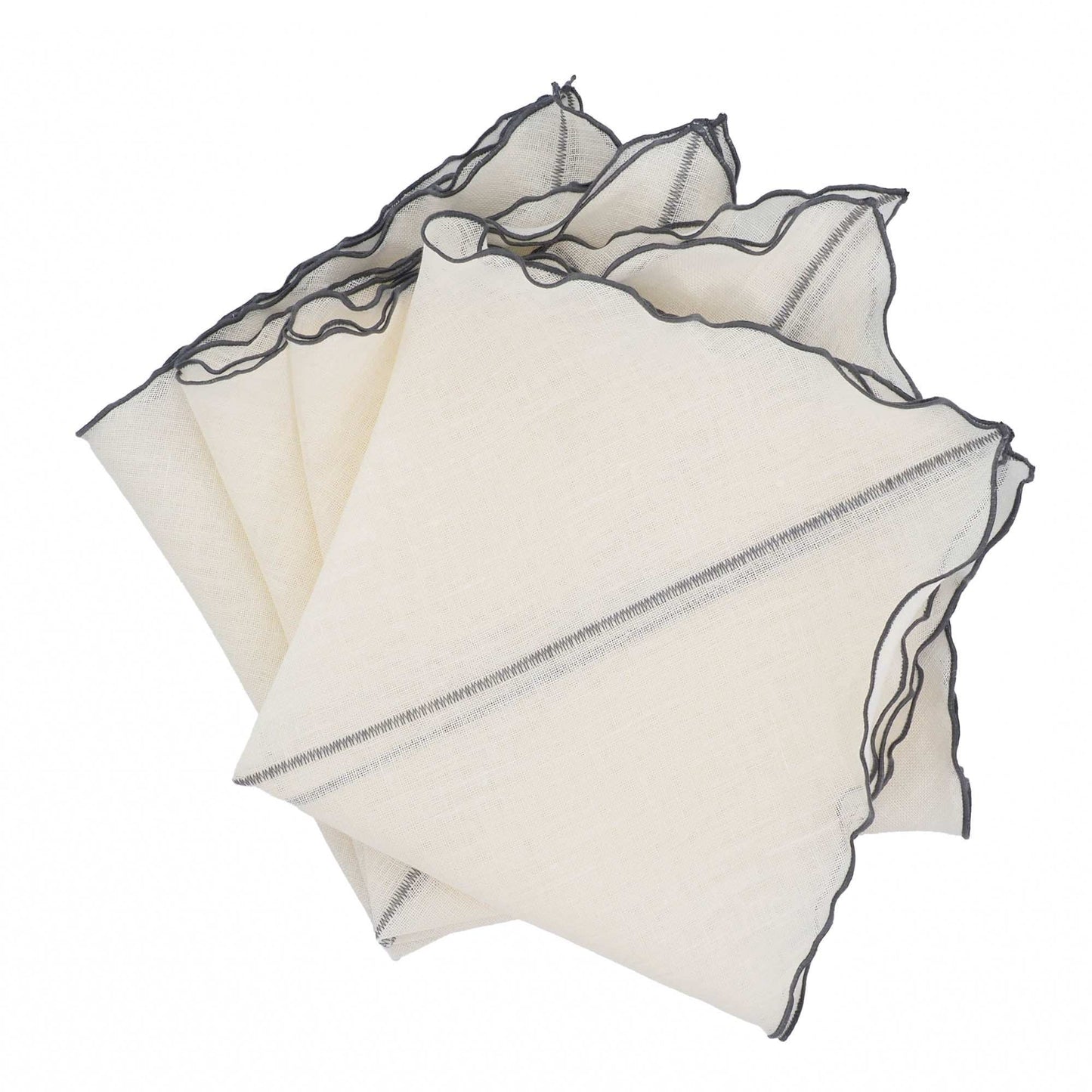 Milano Linen Napkins With Charcoal Ruffled Edges, Set of 4