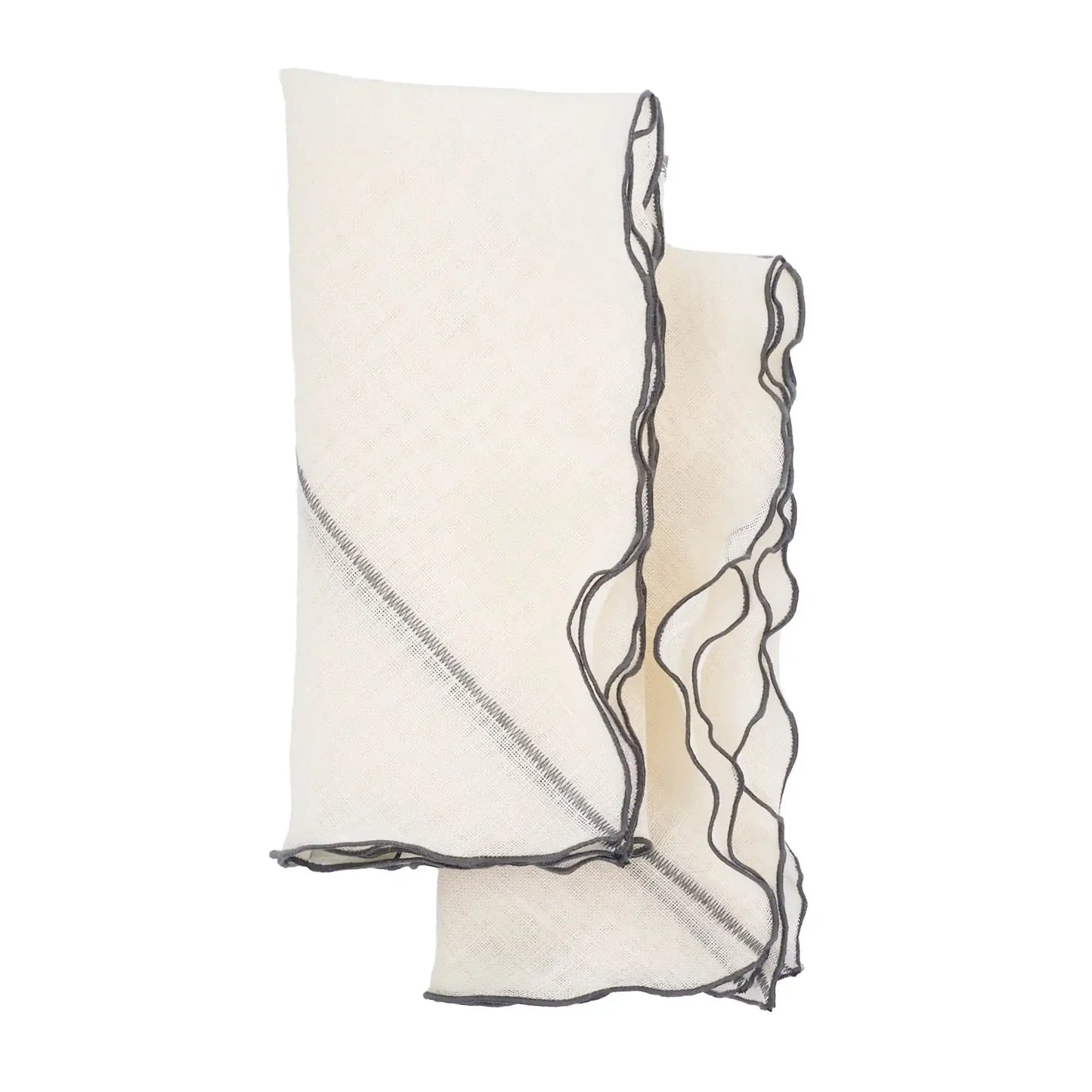 Milano Linen Napkins With Charcoal Ruffled Edges, Set of 4