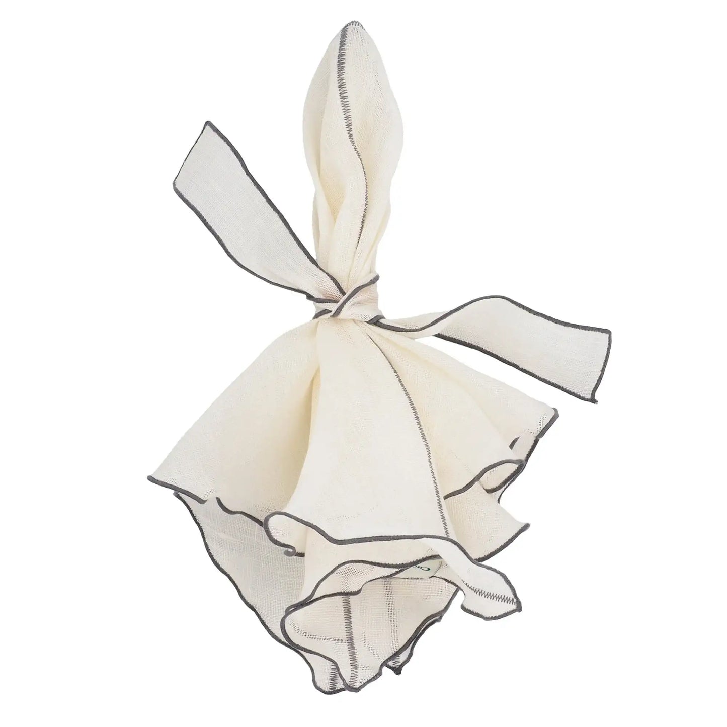 Milano Linen Napkins With Charcoal Ruffled Edges, Set of 4