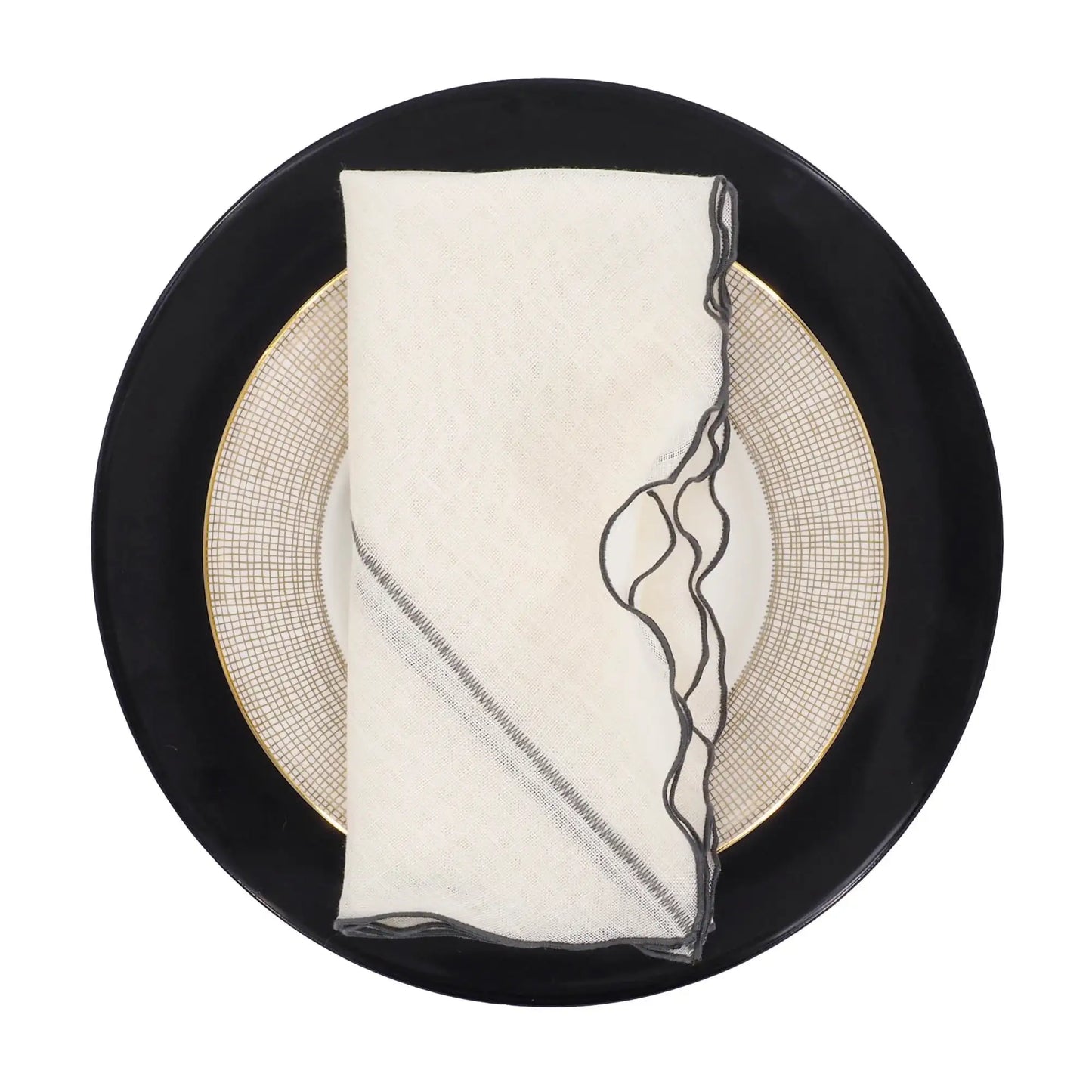 Milano Linen Napkins With Charcoal Ruffled Edges, Set of 4