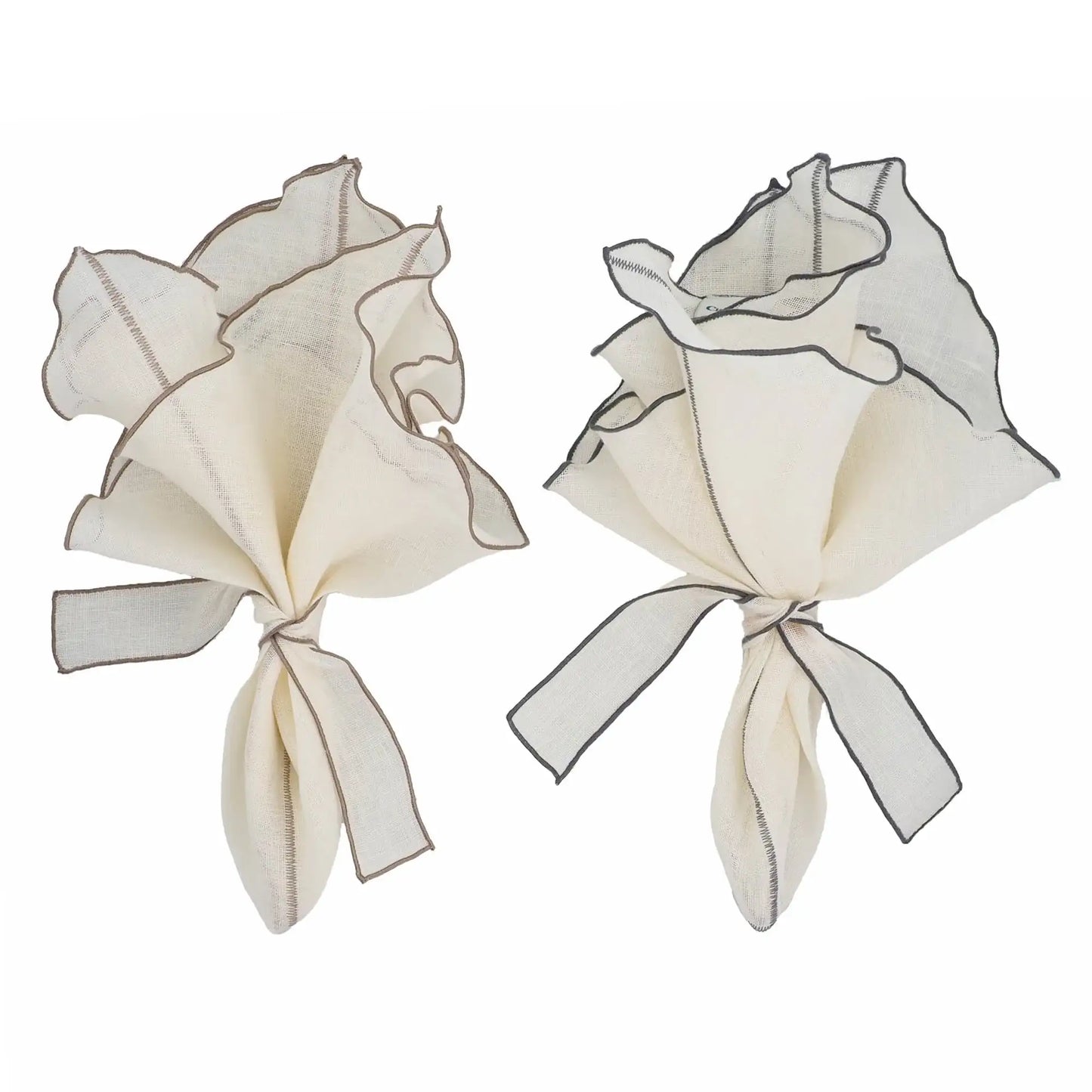 Milano Linen Napkins With Charcoal Ruffled Edges, Set of 4