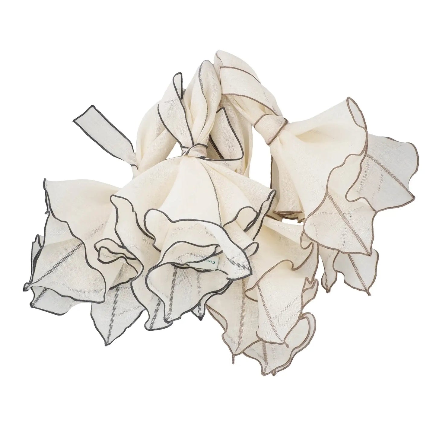 Milano Linen Napkins With Charcoal Ruffled Edges, Set of 4