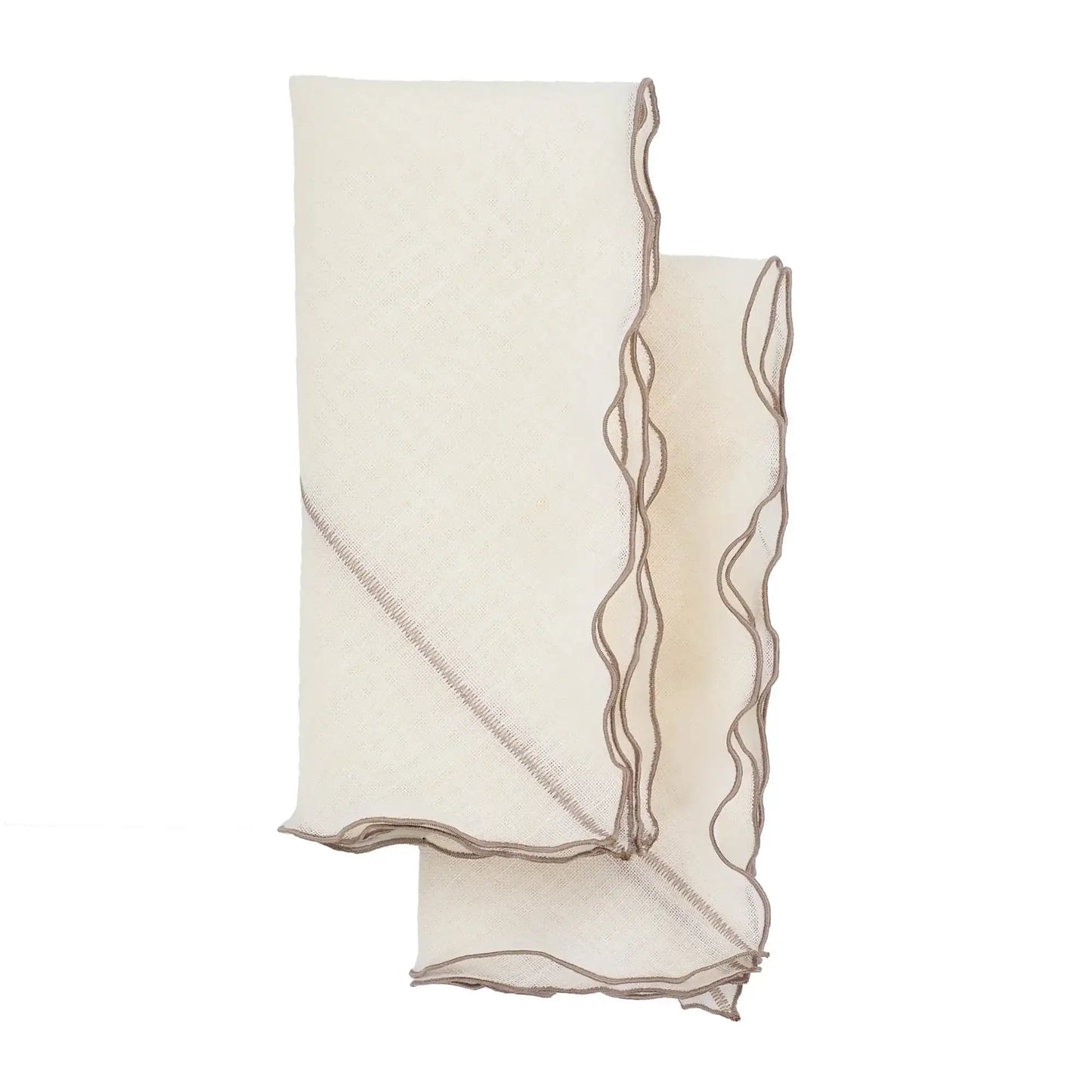 Milano Linen Napkins With Khaki Ruffled Edges Set of 4