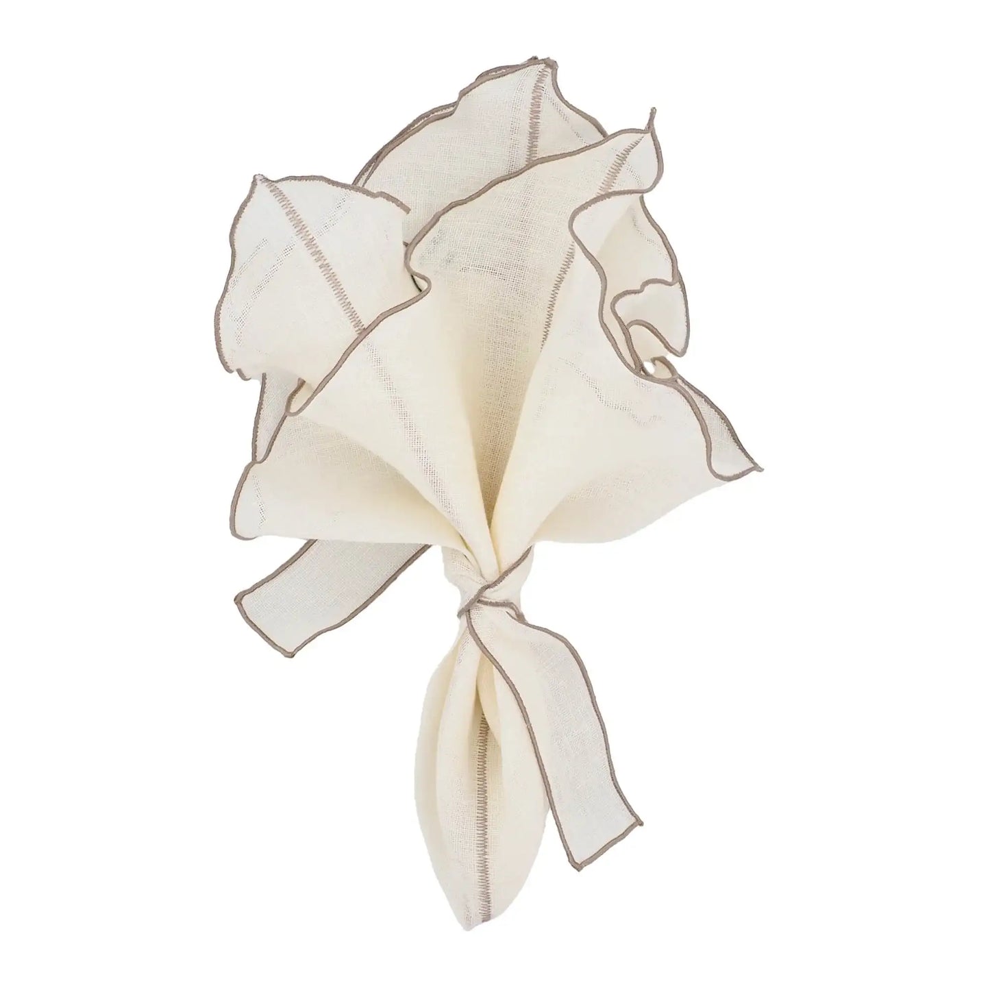 Milano Linen Napkins With Khaki Ruffled Edges Set of 4