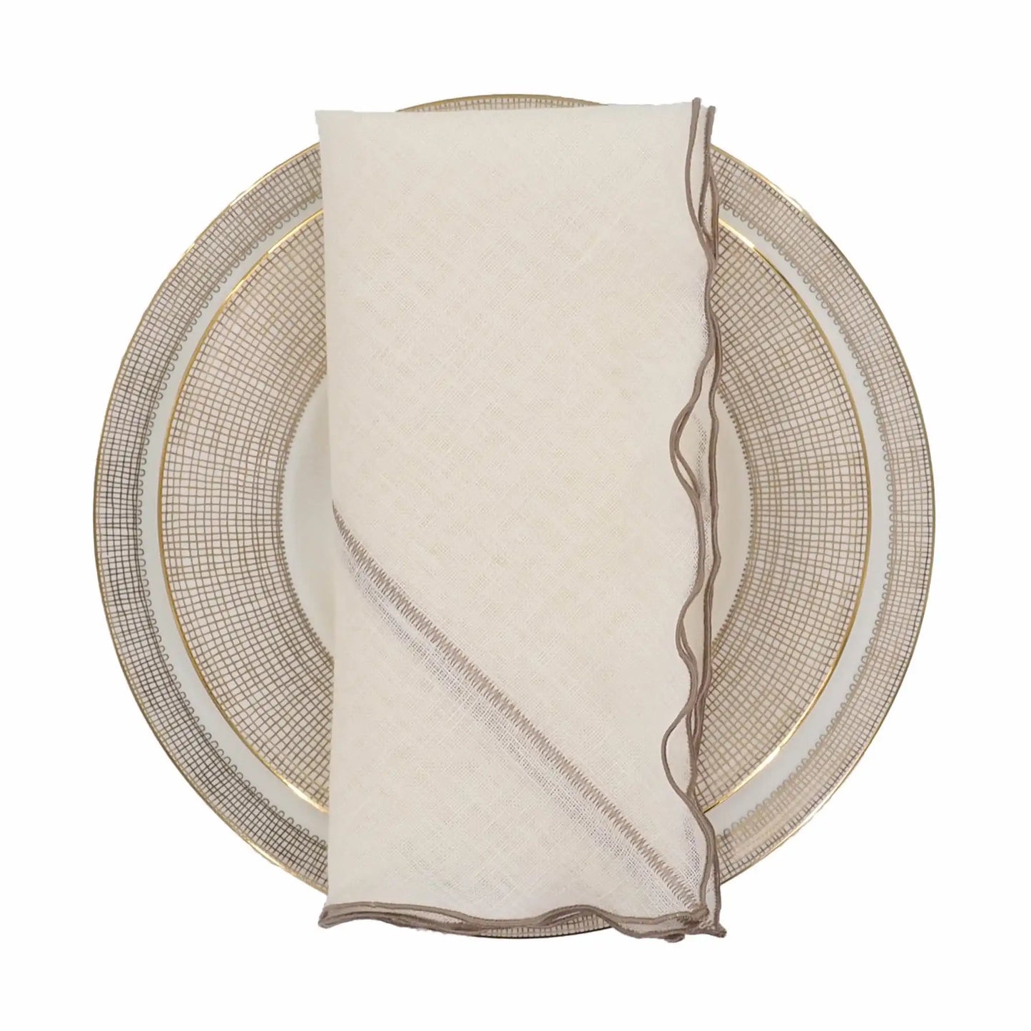 Milano Linen Napkins With Khaki Ruffled Edges Set of 4