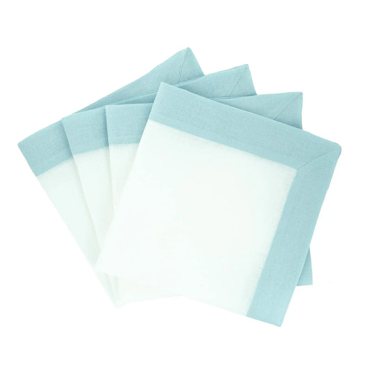 Mint Linen Napkins with Green Double-Sided Borders, Set of 4 / ChouChou Touch