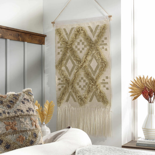 Malay Cream Diamond Fringe Wall Hanging - Clearance
