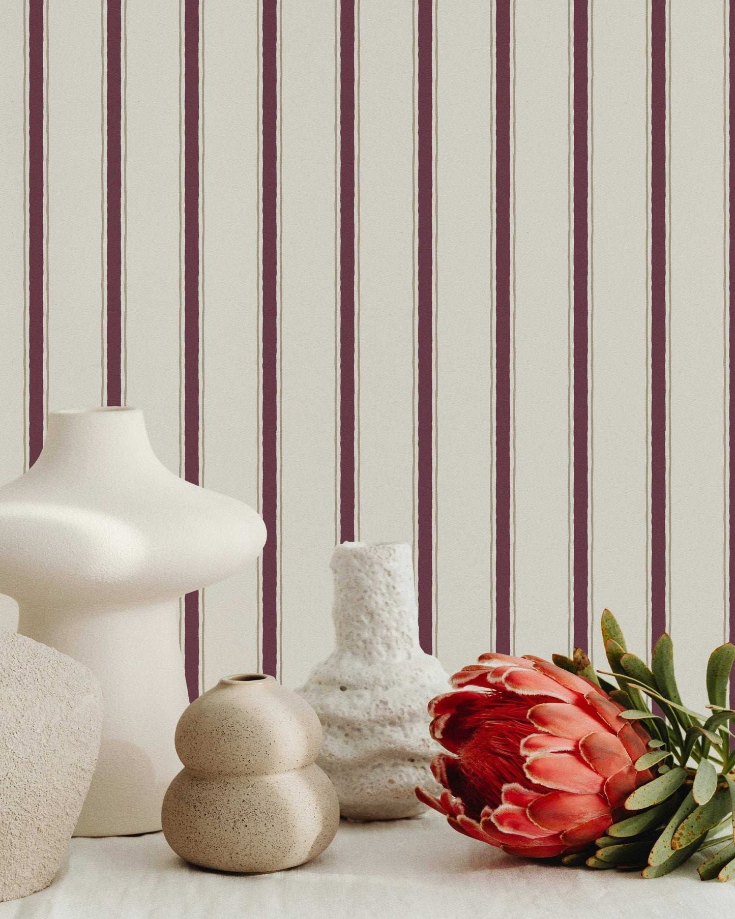 Moulding Line Wallpaper in Plum Red