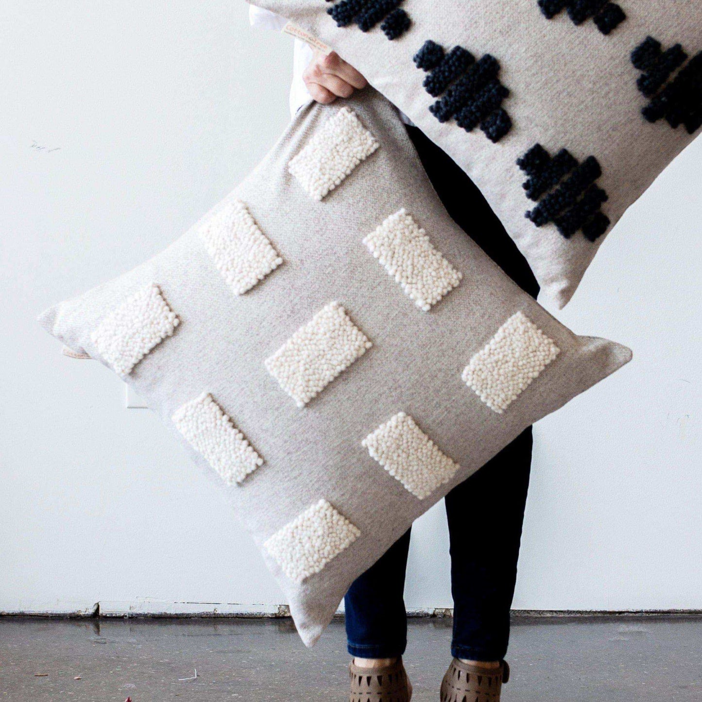 Blocks Organic Natural White Cotton Throw Pillow
