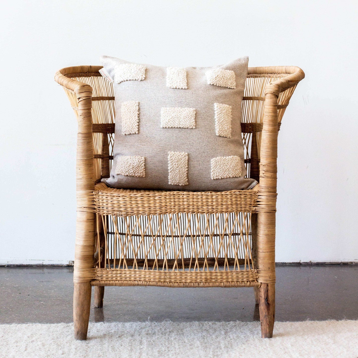 Blocks Organic Natural White Cotton Throw Pillow