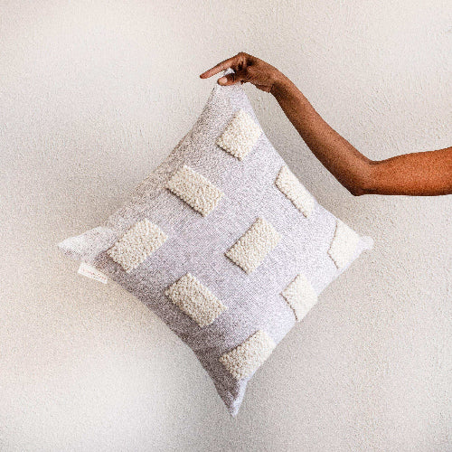 Blocks Organic Natural White Cotton Throw Pillow