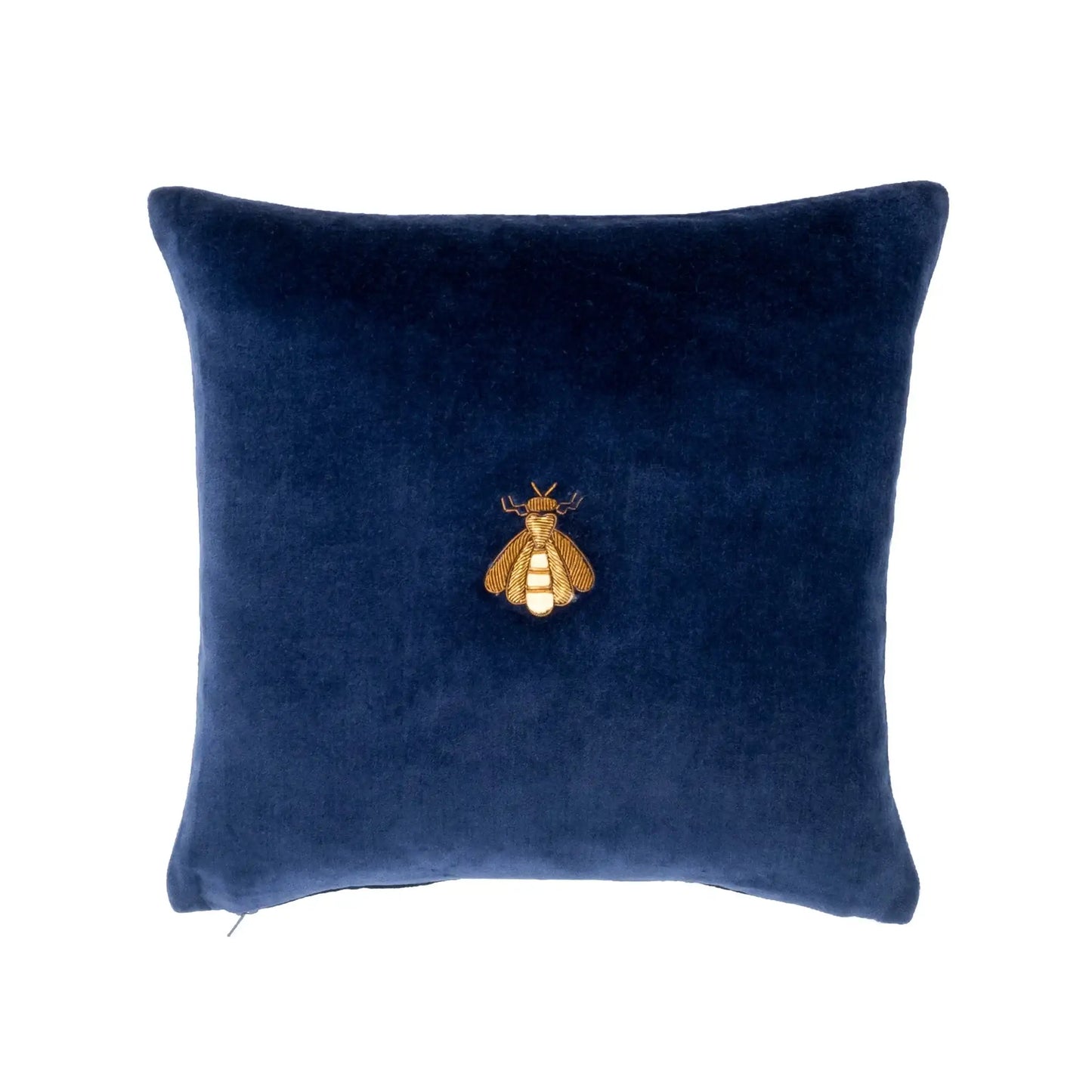 Navy Bee Silk Velvet Throw Pillow Cover 12" X 12"