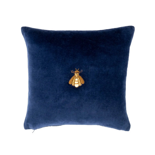 Navy Bee Silk Velvet Throw Pillow Cover 12" X 12"