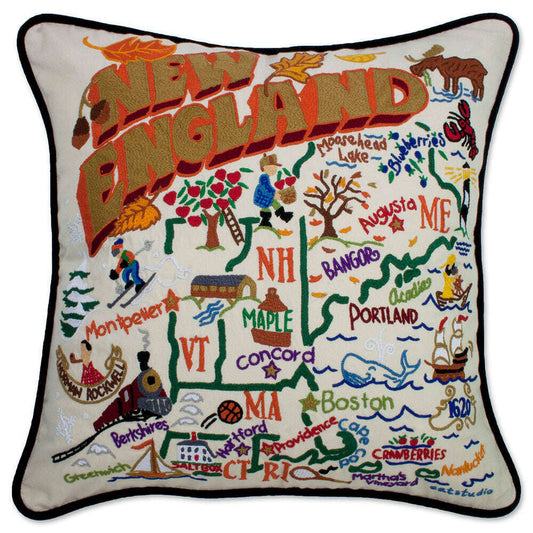 New England Hand-Embroidered Pillow