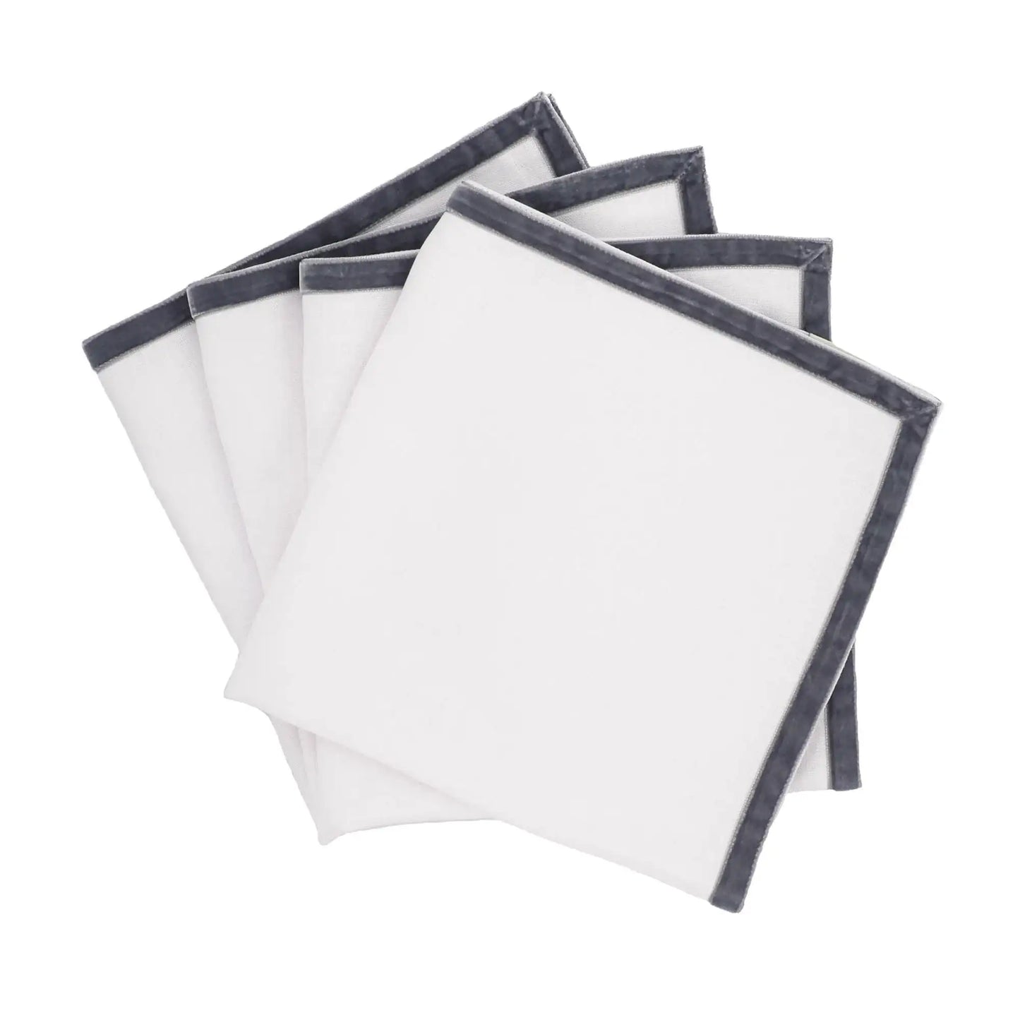 New York Linen Napkins with Silver Velvet Borders, Set of 4 / ChouChou Touch