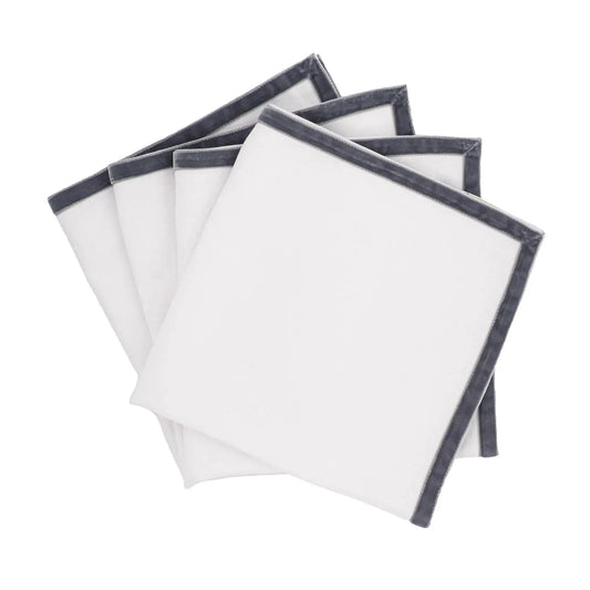 New York Linen Napkins with Silver Velvet Borders, Set of 4 / ChouChou Touch