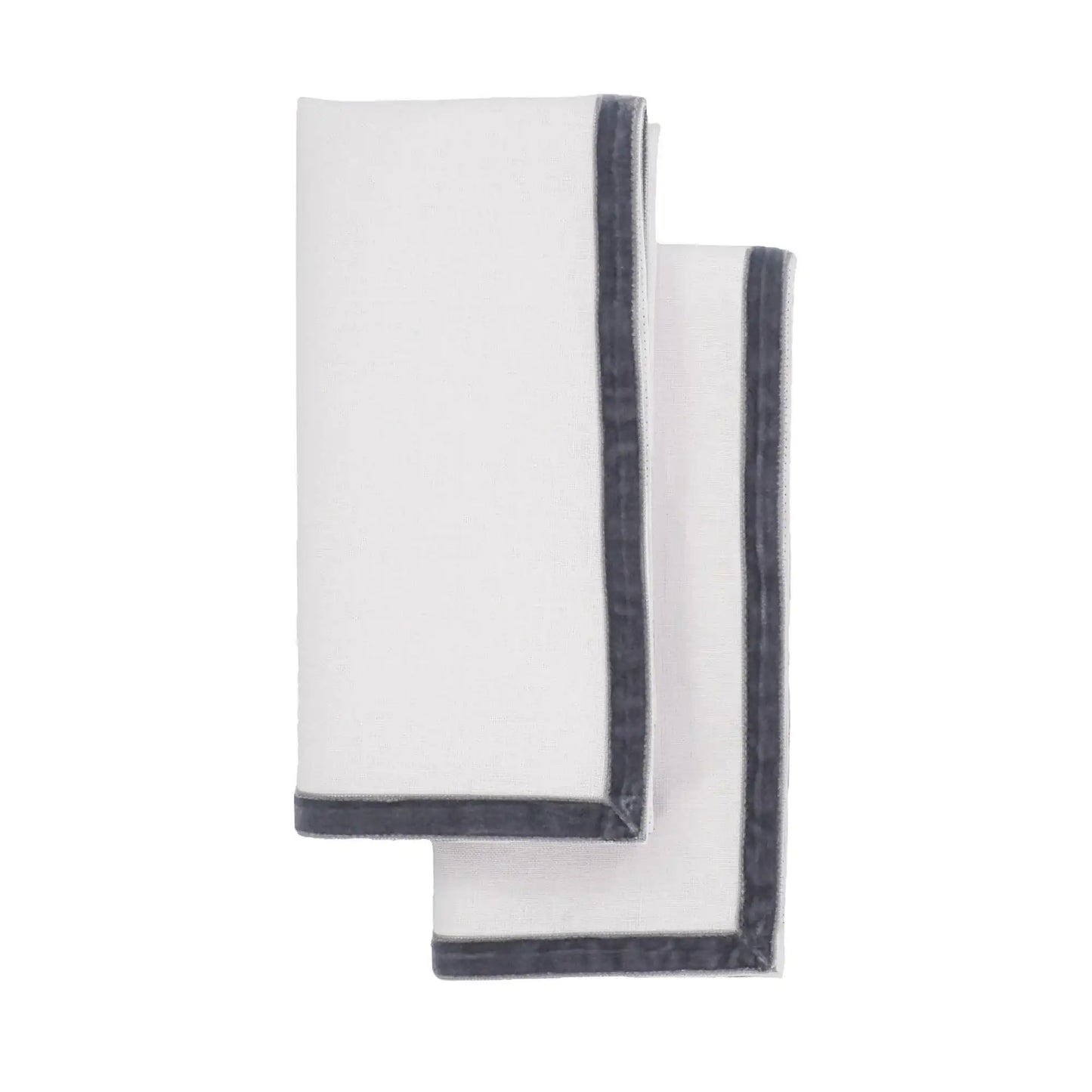 New York Linen Napkins with Silver Velvet Borders, Set of 4 / ChouChou Touch