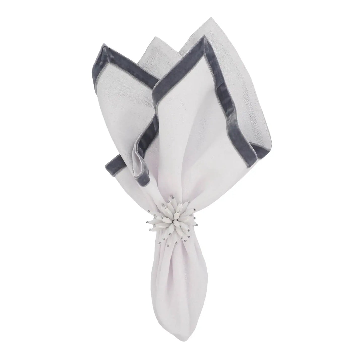 New York Linen Napkins with Silver Velvet Borders, Set of 4 / ChouChou Touch