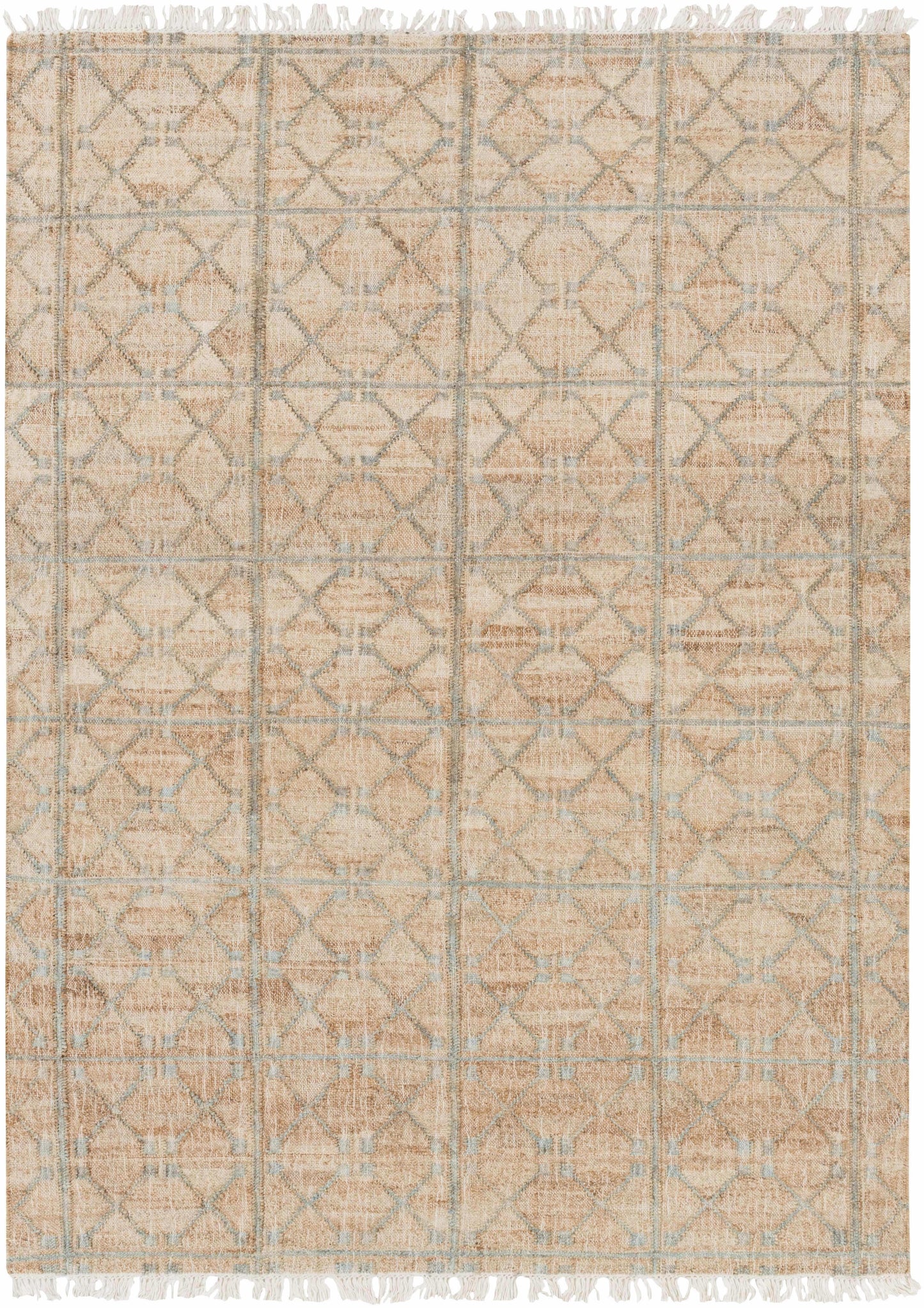 Rice Dusty Sage Fringed Jute Carpet