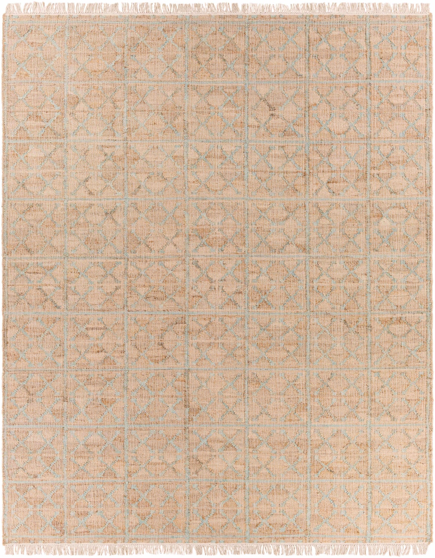 Rice Dusty Sage Fringed Jute Carpet
