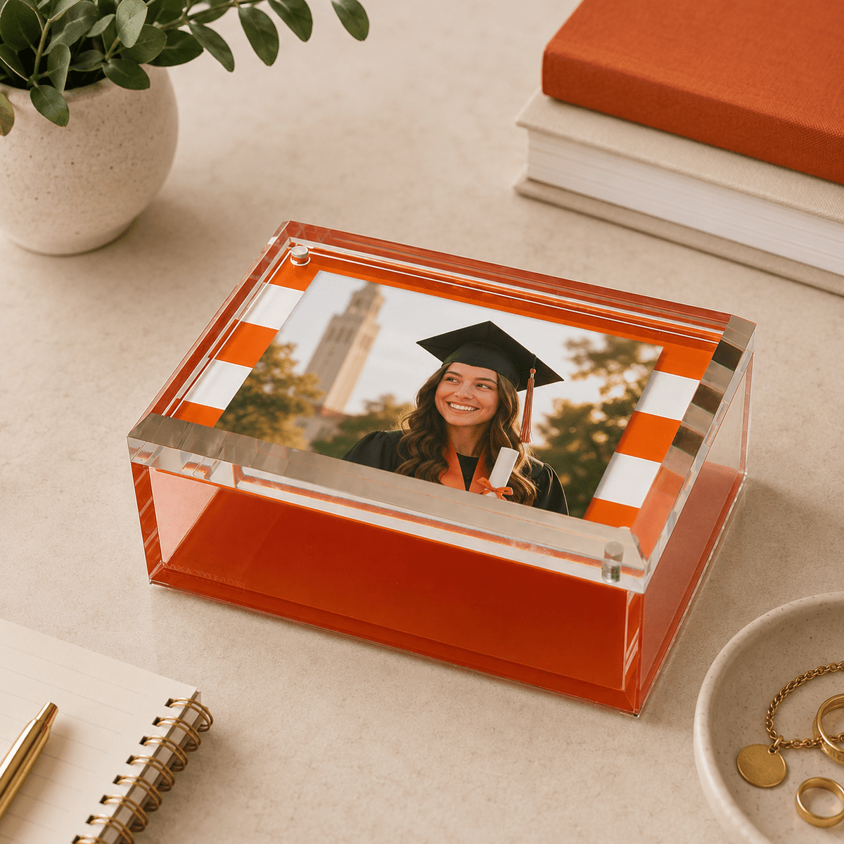 Orange & White Stripe Acrylic 5" x 7" Photo Box