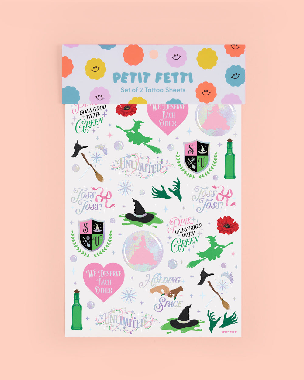 Pink Goes Good w. Green Tats - 50 temporary tattoos