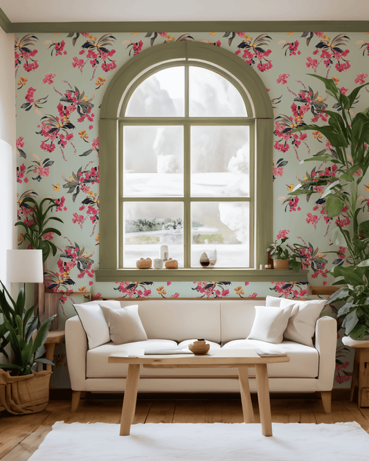 Floral Loquat Wallpaper, blue