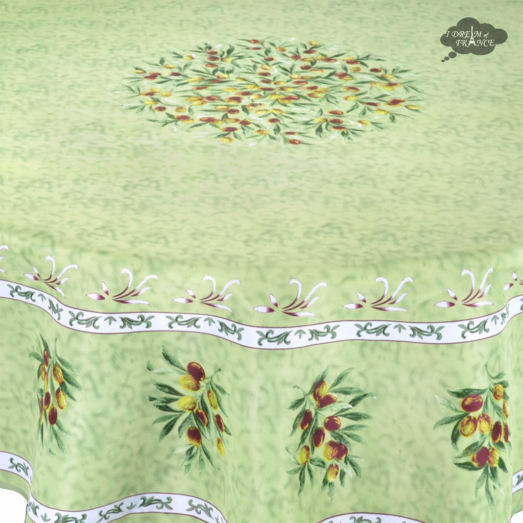 French Provencal tablecloth - Polyester - Stain-resistant - 70" round - Provence Olivier green | Provence Imports