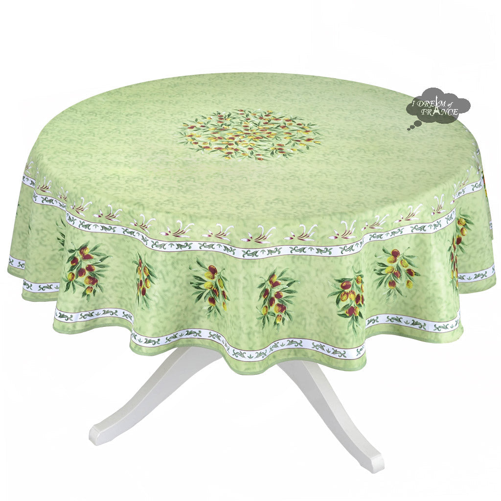 French Provencal tablecloth - Polyester - Stain-resistant - 70" round - Provence Olivier green | Provence Imports