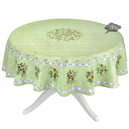 French Provencal tablecloth - Polyester - Stain-resistant - 70" round - Provence Olivier green | Provence Imports