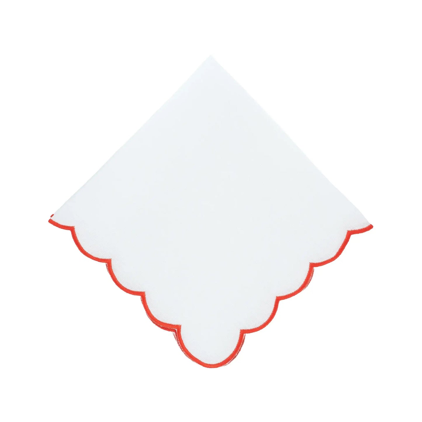 Red Scalloped Linen Napkins, Set of 4