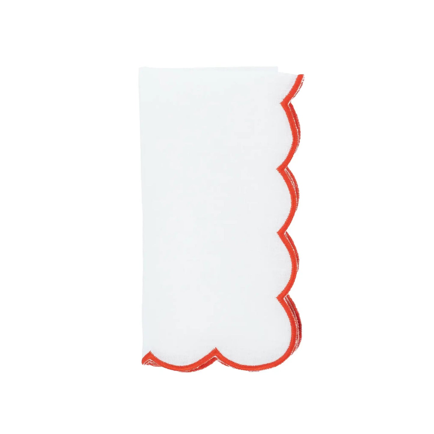 Red Scalloped Linen Napkins, Set of 4