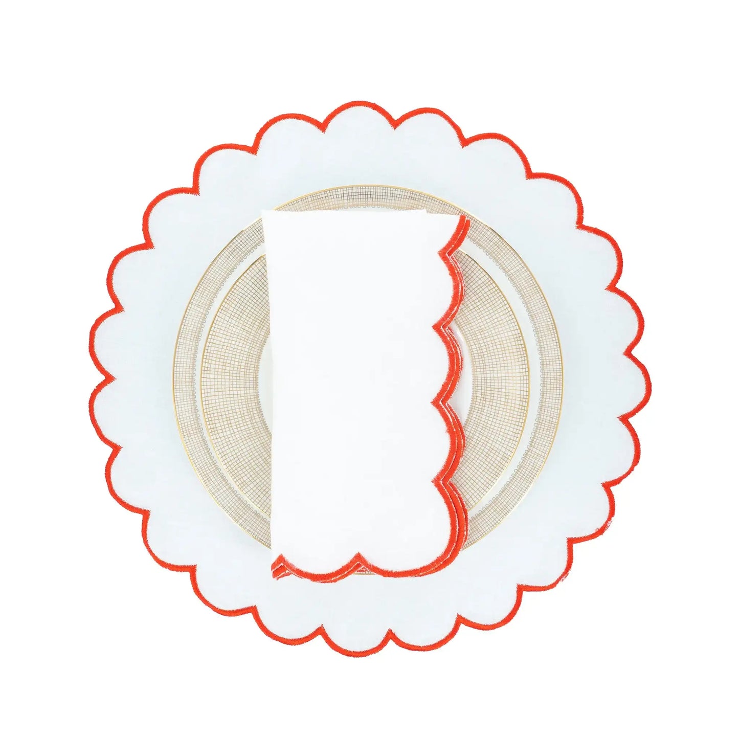 Red Scalloped Linen Napkins, Set of 4