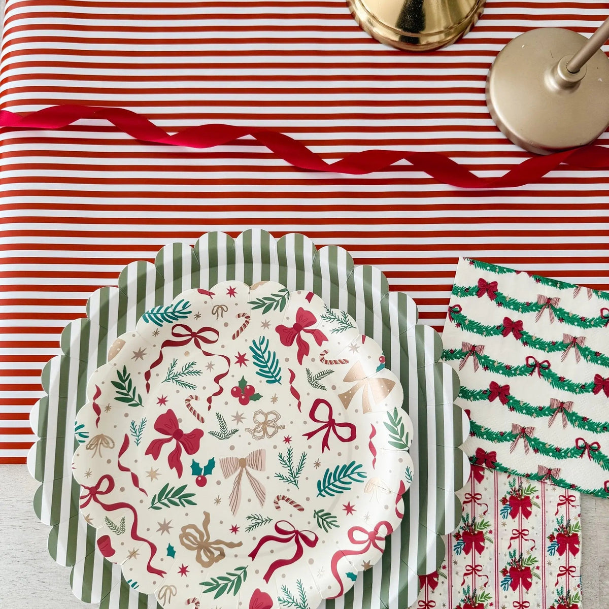 Red Stripe Christmas Table Runner, Paper 19.5 x 150 in