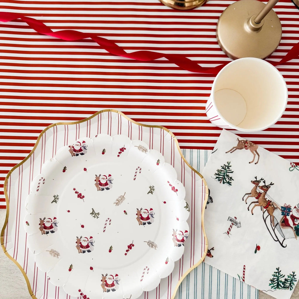 Red Stripe Christmas Table Runner, Paper 19.5 x 150 in