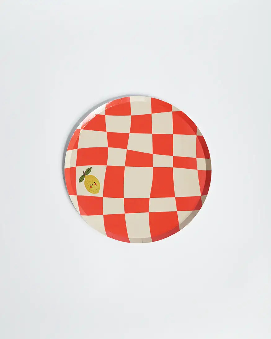Little Chef Checkered Party Plates (9 Inch, 12 Count) | Kids Cooking Birthday Party Supplies | Colorful Checkerboard Paper Plates