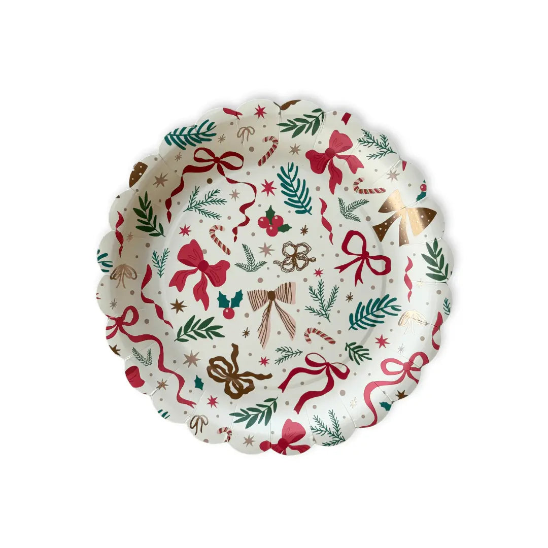 Red Bow Christmas Plates, Ribbons & Cheer (12 Pack)