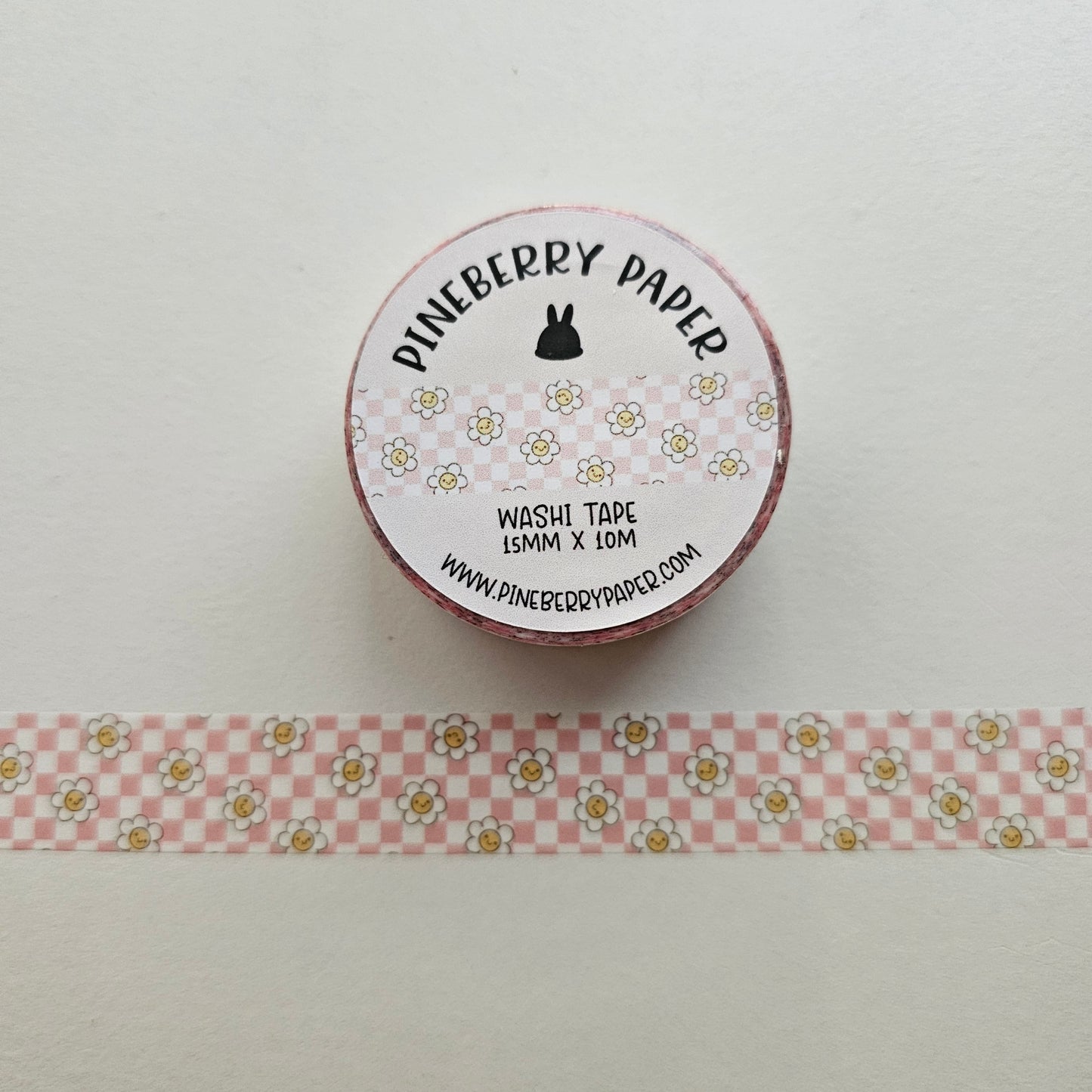 Pink Checkered Daisy Washi Tape | 15mm x 10m