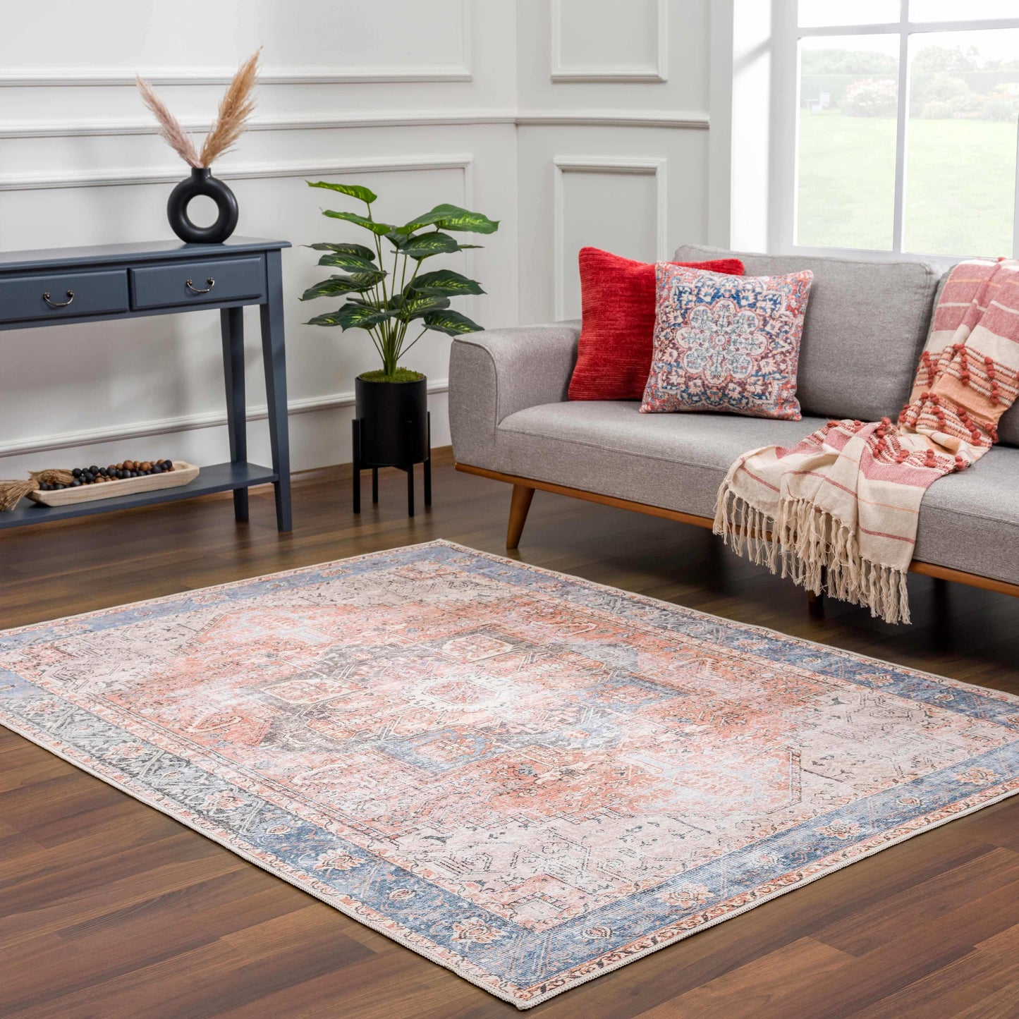 Rosman Distressed Washable Area Rug