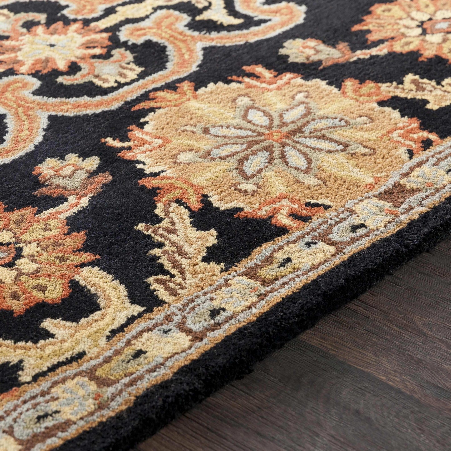 Salix Hand Tufted Black Wool Rug