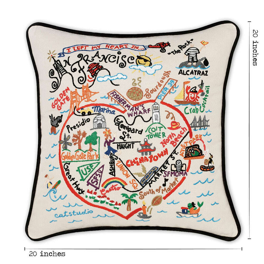 San Francisco, CA Hand-Embroidered Pillow