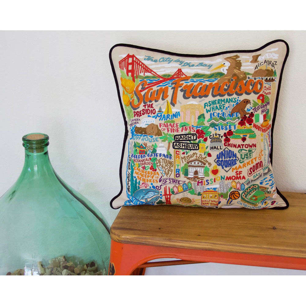 San Francisco City Hand-Embroidered Pillow by CatStudio