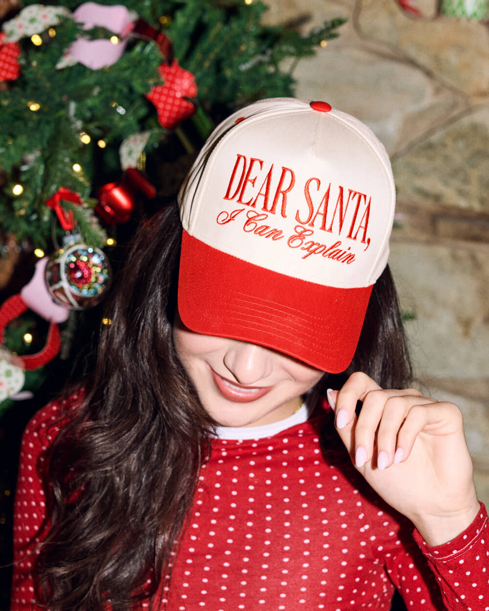 Dear Santa Trucker Hat - red + cream embroidered cap