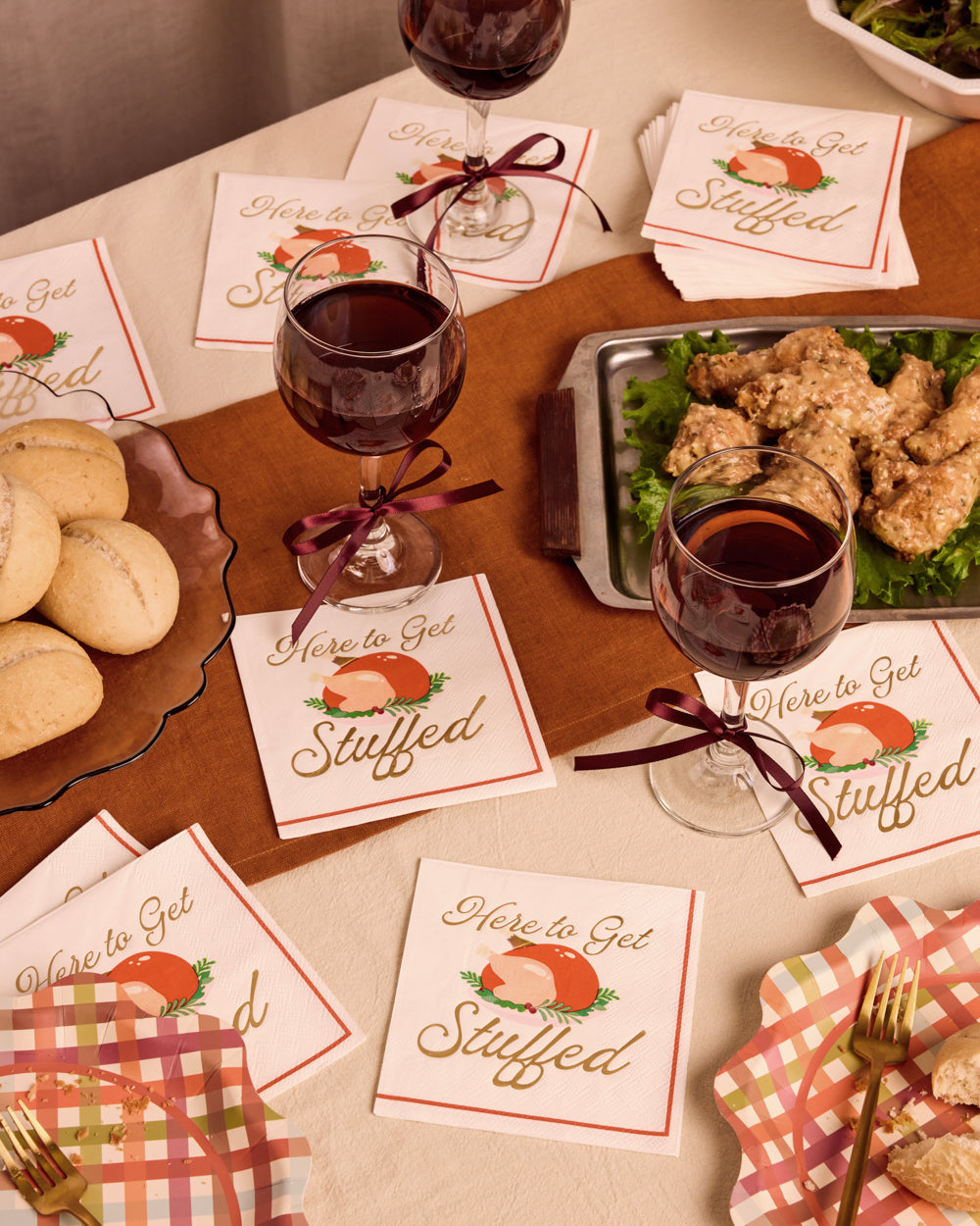Here to Get Stuffed Napkins - 25 gold foil paper napkins