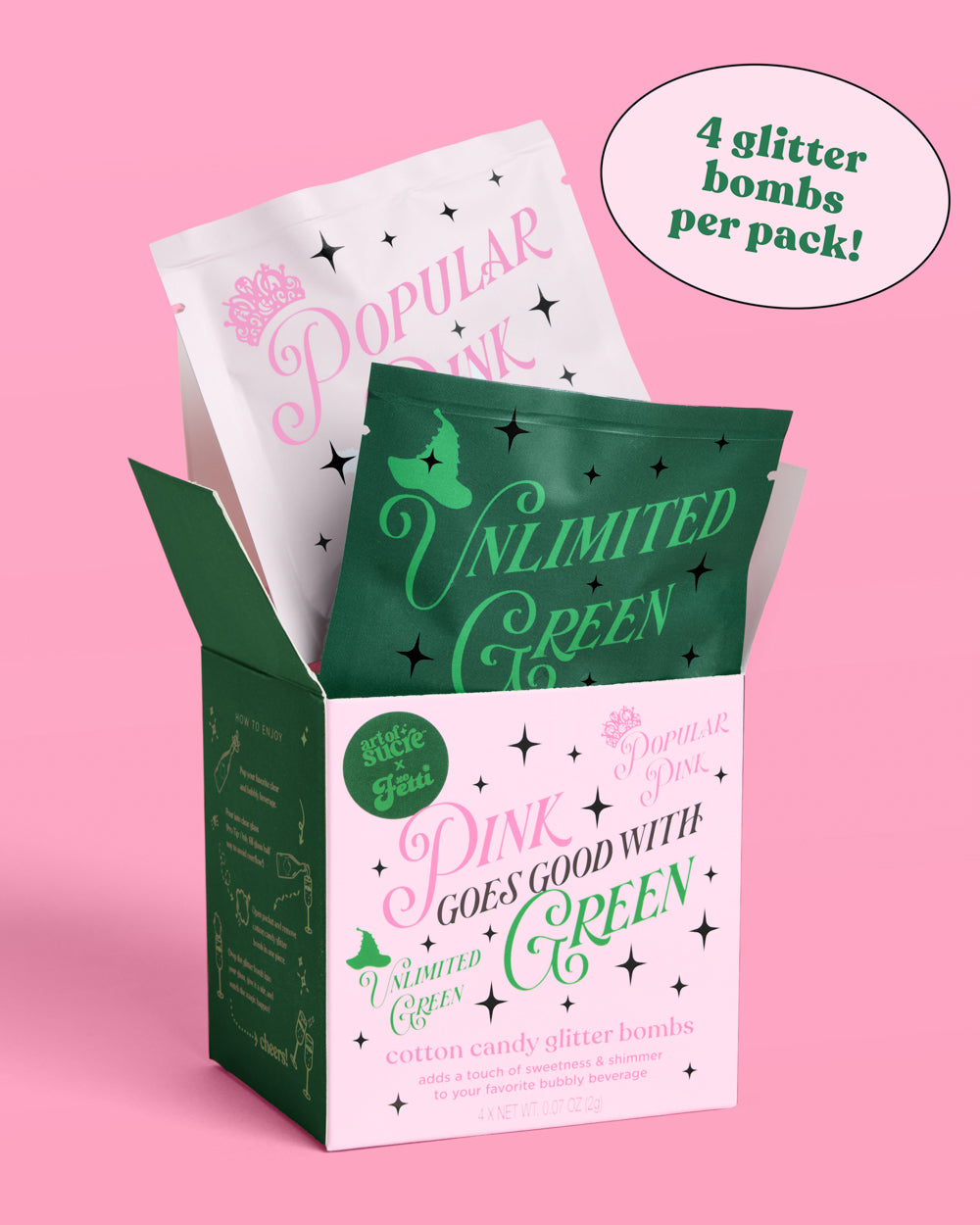 Pink + Green Glitter Bombs - 4 cotton candy glitter bombs