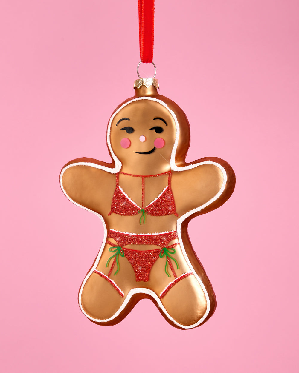 Naughty Gingerbread Ornament - glitter glass ornament