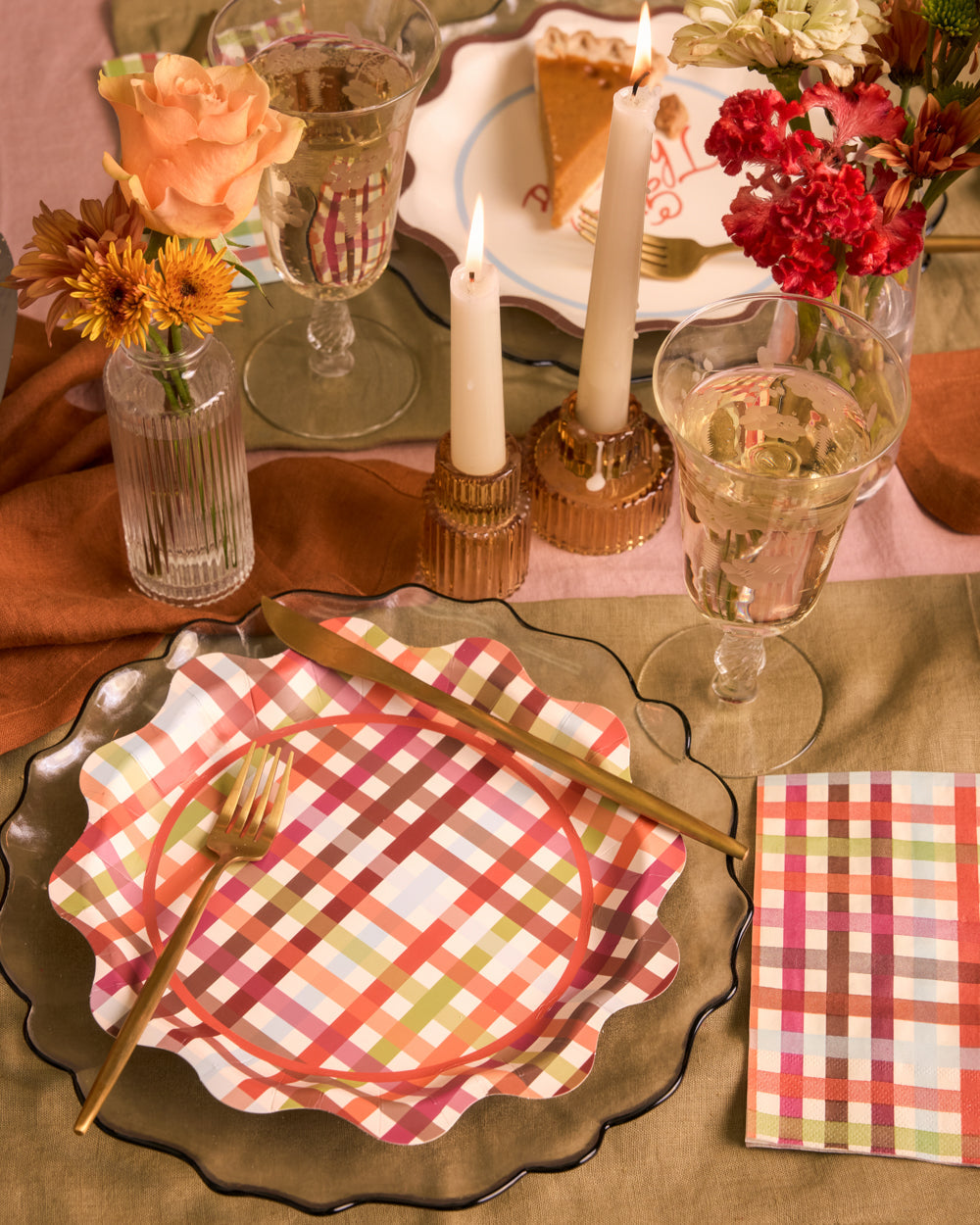 Give Thanks Plaid Plates - 12 or 24 paper plates
