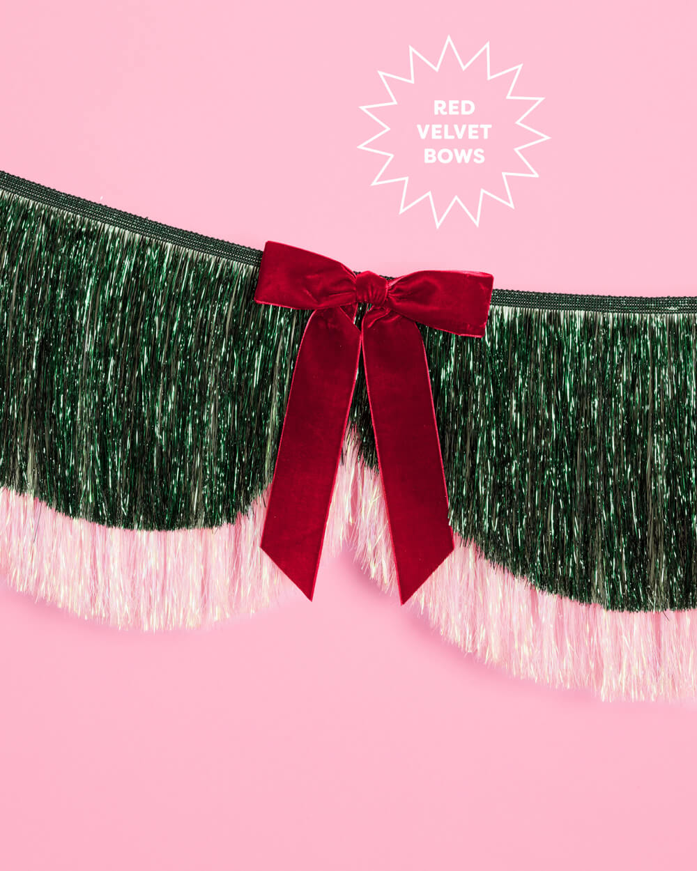 Christmas Bow Banner - fringe + velvet bows