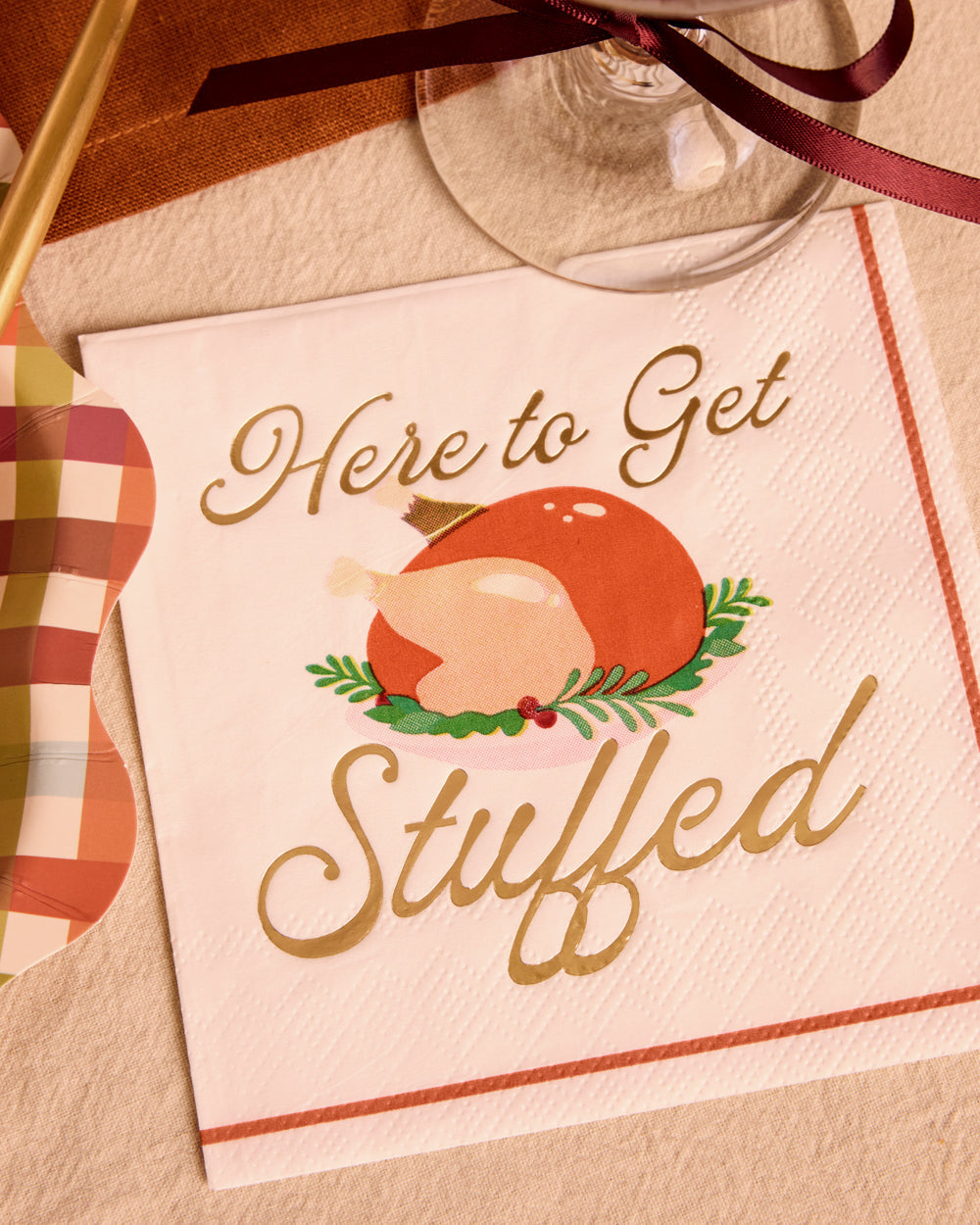 Here to Get Stuffed Napkins - 25 gold foil paper napkins